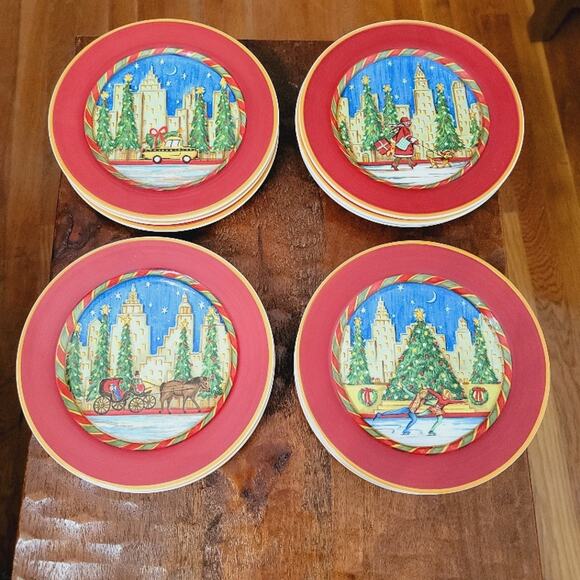Sango Christmas Salad Dessert Plates Christmastime in City C. Fischer Set of 12 - Picture 1 of 7